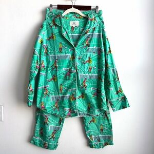 PrintFresh Courtside Cats Pajama Set Size Small Green Top Pants Pickleball